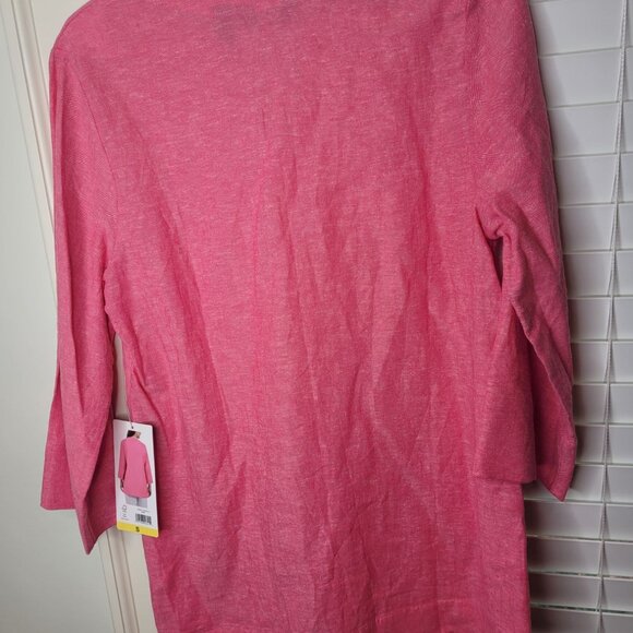 Lands End Pink Linen blend Tunic Top Split Neck 3/4 Sleeve S Beachcore Granny - Picture 2 of 6